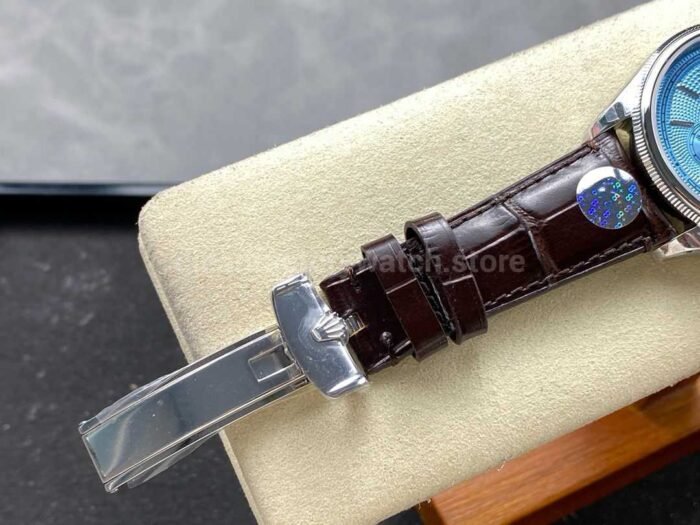 8 Factory Rolex 1908 52506 0002 39mm Steel Leather Strap Arabic Numerals Ice Blue Dial 5 Super Clone Watch,Clean Factory Watch