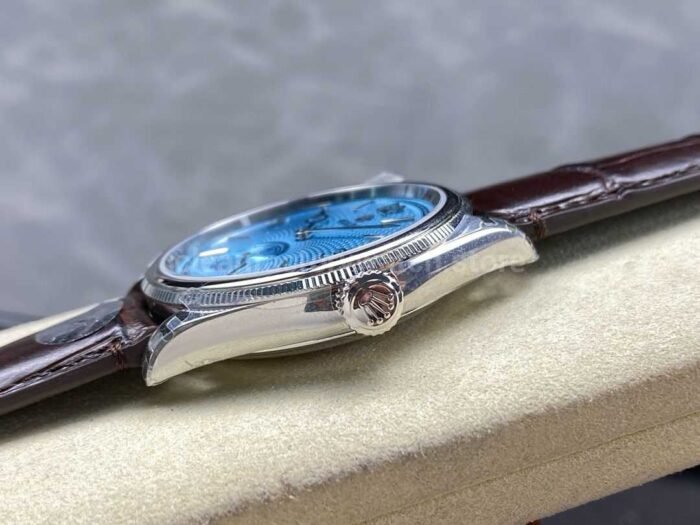 8 Factory Rolex 1908 52506 0002 39mm Steel Leather Strap Arabic Numerals Ice Blue Dial 8 Super Clone Watch,Clean Factory Watch