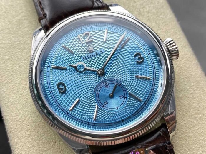 8 Factory Rolex 1908 52506 0002 39mm Steel Leather Strap Arabic Numerals Ice Blue Dial 9 Super Clone Watch,Clean Factory Watch