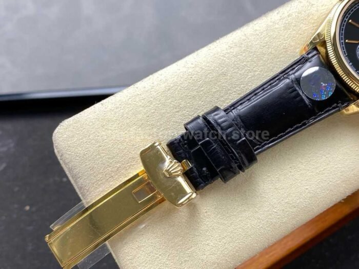8 Factory Rolex 1908 52508 0002 39mm Yellow Gold Leather Strap Arabic Numerals Black Dial 3 Super Clone Watch,Clean Factory Watch