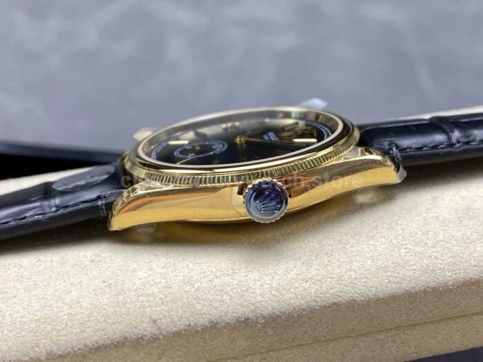8 Factory Rolex 1908 52508 0002 39mm Yellow Gold Leather Strap Arabic Numerals Black Dial 6 Super Clone Watch,Clean Factory Watch
