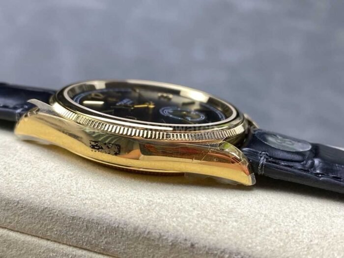8 Factory Rolex 1908 52508 0002 39mm Yellow Gold Leather Strap Arabic Numerals Black Dial 7 Super Clone Watch,Clean Factory Watch
