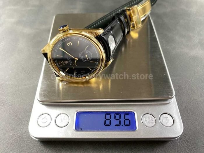 8 Factory Rolex 1908 52508 0002 39mm Yellow Gold Leather Strap Arabic Numerals Black Dial 8 Super Clone Watch,Clean Factory Watch