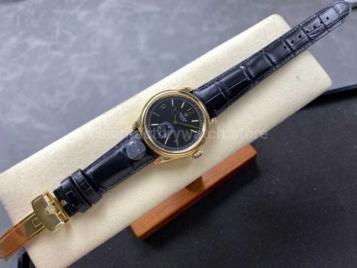 8 Factory Rolex 1908 52508 0002 39mm Yellow Gold Leather Strap Arabic Numerals Black Dial 9 Super Clone Watch,Clean Factory Watch