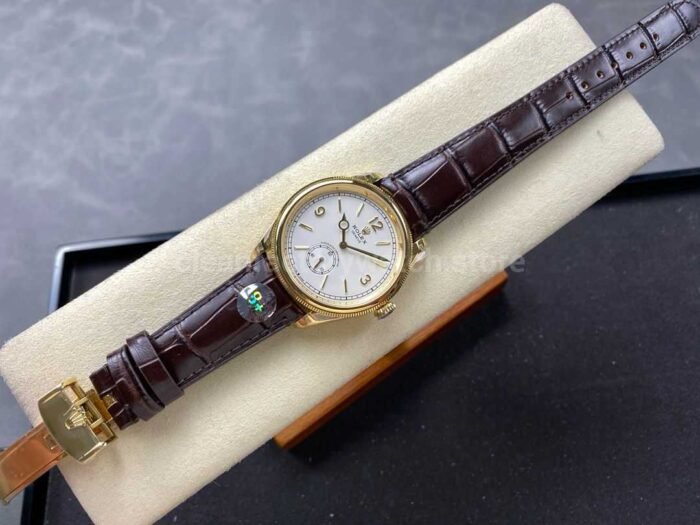 8 Factory Rolex 1908 52508 0006 39mm Yellow Gold Leather Strap Arabic Numerals White Dial 2 Super Clone Watch,Clean Factory Watch