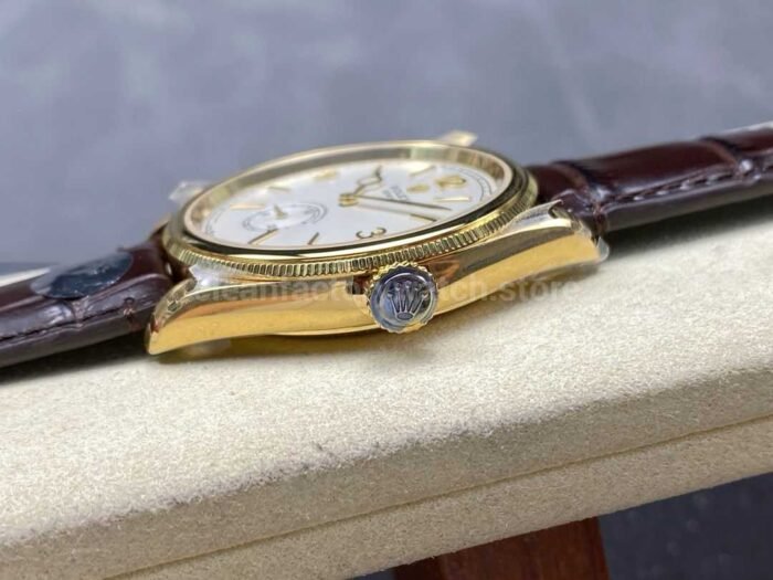 8 Factory Rolex 1908 52508 0006 39mm Yellow Gold Leather Strap Arabic Numerals White Dial 4 Super Clone Watch,Clean Factory Watch