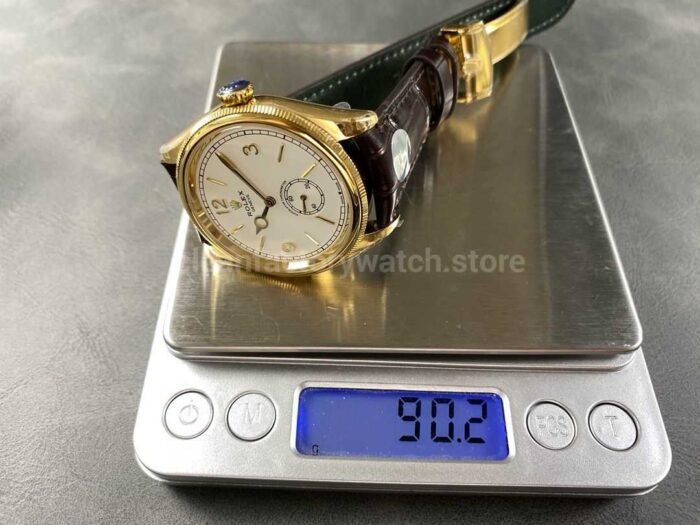 8 Factory Rolex 1908 52508 0006 39mm Yellow Gold Leather Strap Arabic Numerals White Dial 5 Super Clone Watch,Clean Factory Watch