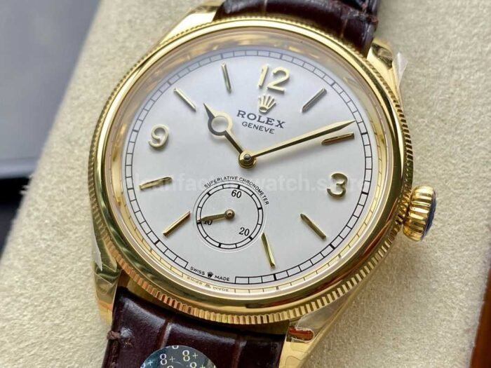 8 Factory Rolex 1908 52508 0006 39mm Yellow Gold Leather Strap Arabic Numerals White Dial 6 Super Clone Watch,Clean Factory Watch