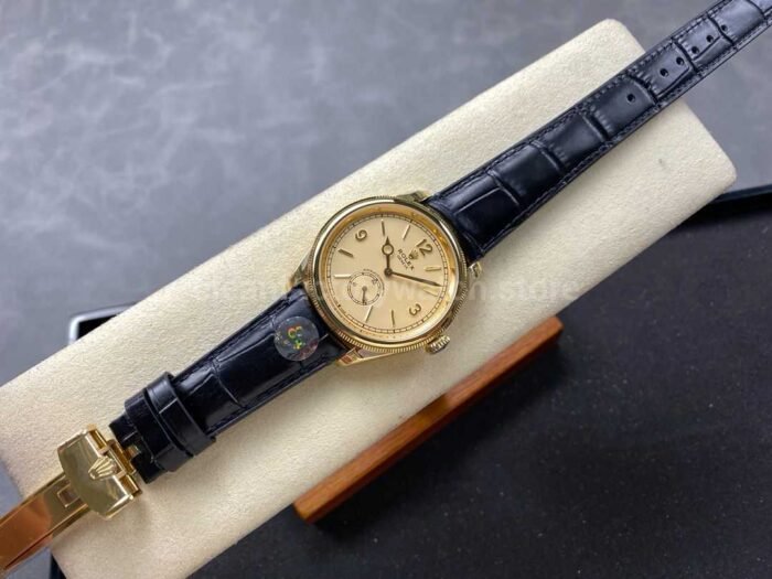 8 Factory Rolex 1908 52508 39mm Yellow Gold Leather Strap Arabic Numerals Champagne Dial 1 Super Clone Watch,Clean Factory Watch