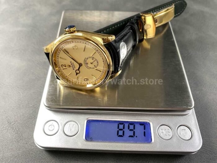 8 Factory Rolex 1908 52508 39mm Yellow Gold Leather Strap Arabic Numerals Champagne Dial 2 Super Clone Watch,Clean Factory Watch