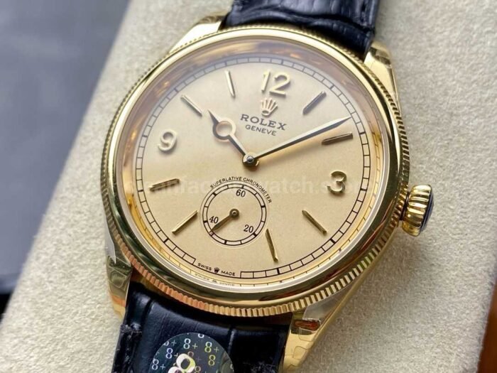 8 Factory Rolex 1908 52508 39mm Yellow Gold Leather Strap Arabic Numerals Champagne Dial 3 Super Clone Watch,Clean Factory Watch