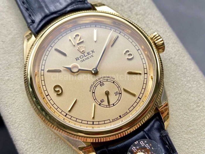 8 Factory Rolex 1908 52508 39mm Yellow Gold Leather Strap Arabic Numerals Champagne Dial 7 Super Clone Watch,Clean Factory Watch