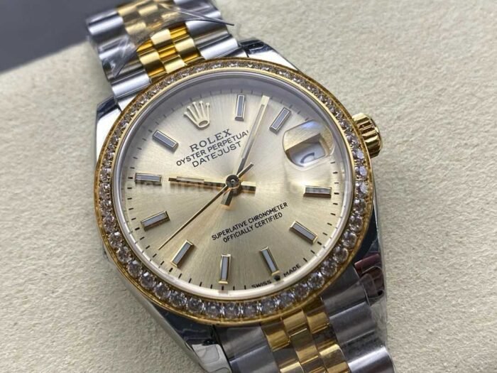 8+ Factory Rolex counterweight Datejust 278383RBR-0014 31mm Diamond Yellow Gold Bezel Half Yellow Gold Champagne Dial Jubilee - Image 2