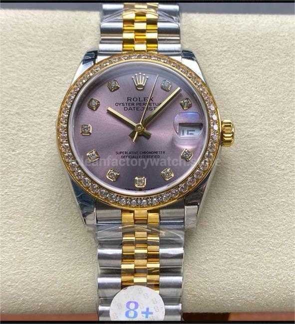 8+ Factory Rolex counterweight Datejust 278383RBR-0022 31mm Diamond Yellow Gold Bezel Half Yellow Gold Diamond Purple Dial Jubilee