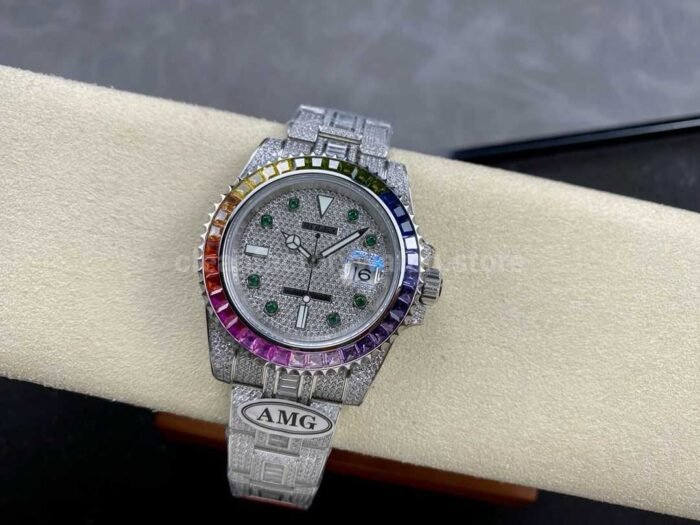 AMG Factory Rolex Submariner Date 116610 40mm Rainbow Diamond Bezel Full 904LDiamondGreen Wo 8 Super Clone Watch,Clean Factory Watch