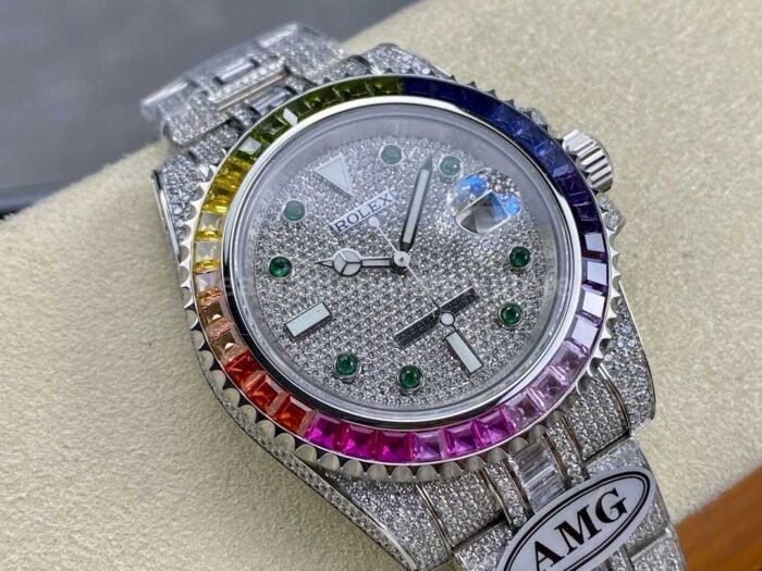 AMG Factory Rolex Submariner Date 116610 40mm Rainbow Diamond Bezel Full 904LDiamondGreen Word 1 Super Clone Watch,Clean Factory Watch