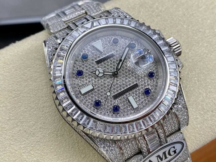 AMG Factory Rolex Submariner Date 116610 40mm White Diamond Bezel Full 904LDiamond Blue Word P 6 Super Clone Watch,Clean Factory Watch