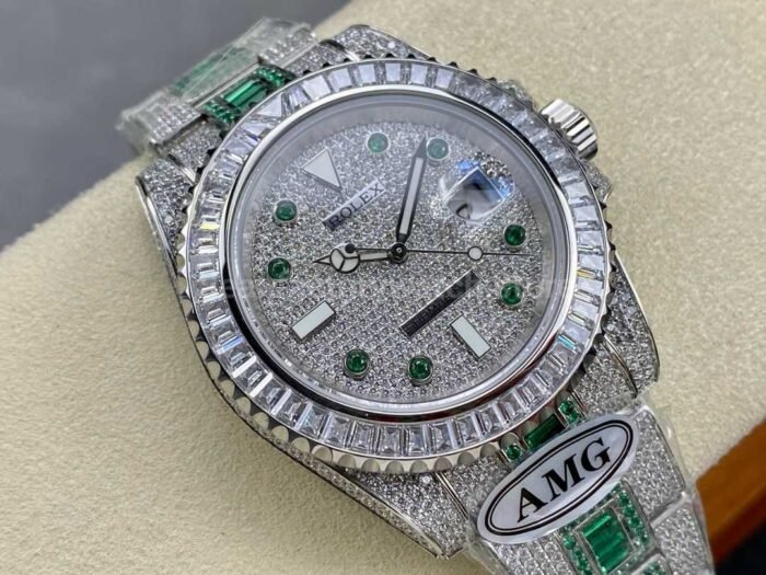 AMG Factory Rolex Submariner Date 116610 40mm White Diamond Bezel Full 904LGreen Diamond 1 Super Clone Watch,Clean Factory Watch