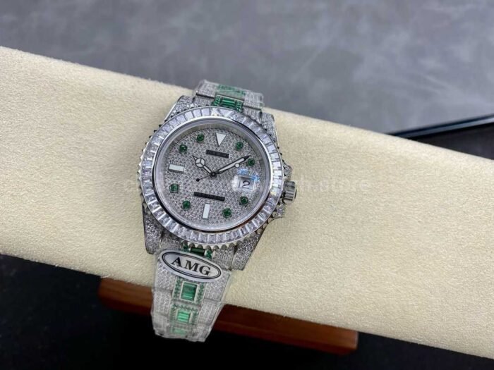 AMG Factory Rolex Submariner Date 116610 40mm White Diamond Bezel Full 904LGreen Diamond 3 Super Clone Watch,Clean Factory Watch