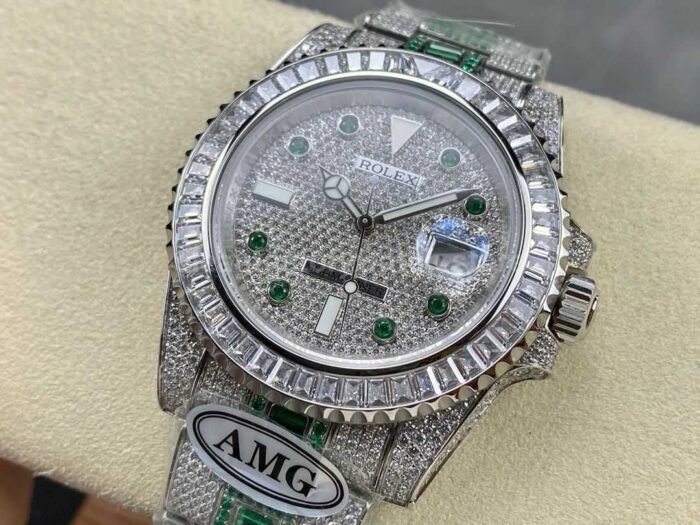 AMG Factory Rolex Submariner Date 116610 40mm White Diamond Bezel Full 904LGreen Diamond 7 Super Clone Watch,Clean Factory Watch
