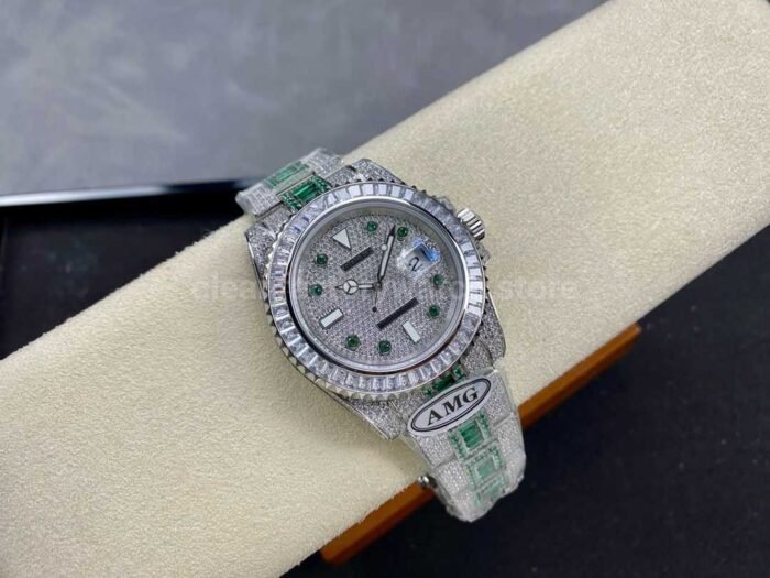 AMG Factory Rolex Submariner Date 116610 40mm White Diamond Bezel Full 904LGreen Diamond 9 Super Clone Watch,Clean Factory Watch