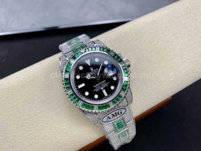 AMG Factory Rolex Submariner Date 116610LN 40mm GreenWhite Diamond Bezel Full 904LDiamond Black Dial Super Clone Watch,Clean Factory Watch