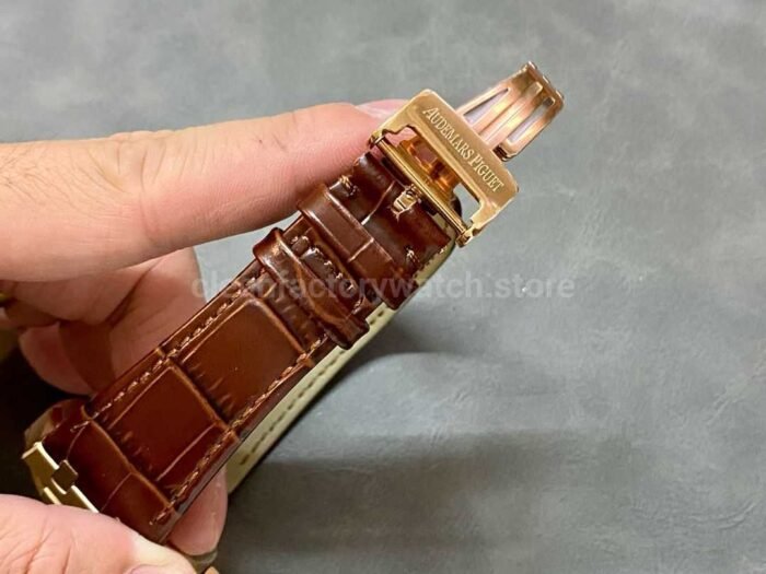 APS Factory Counterweight Audemars Piguet Royal Oak Selfwinding 41mm 15400OR.OO.D088CR.01 Rose Gold Leather Strap Silver Dial - Image 8