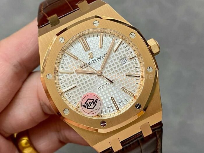 APS Factory Counterweight Audemars Piguet Royal Oak Selfwinding 41mm 15400OR.OO.D088CR.01 Rose Gold Leather Strap Silver Dial - Image 2
