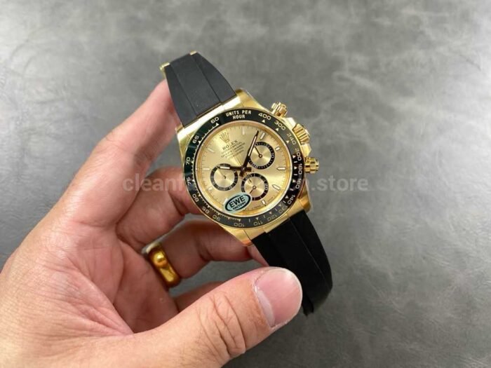EWE Factory Rolex Daytona 126518LN 0010 40mm Yellow Gold Rubber Strap Champagne Dial 2 Super Clone Watch,Clean Factory Watch
