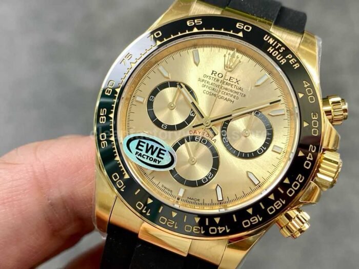 EWE Factory Rolex Daytona 126518LN 0010 40mm Yellow Gold Rubber Strap Champagne Dial 5 Super Clone Watch,Clean Factory Watch