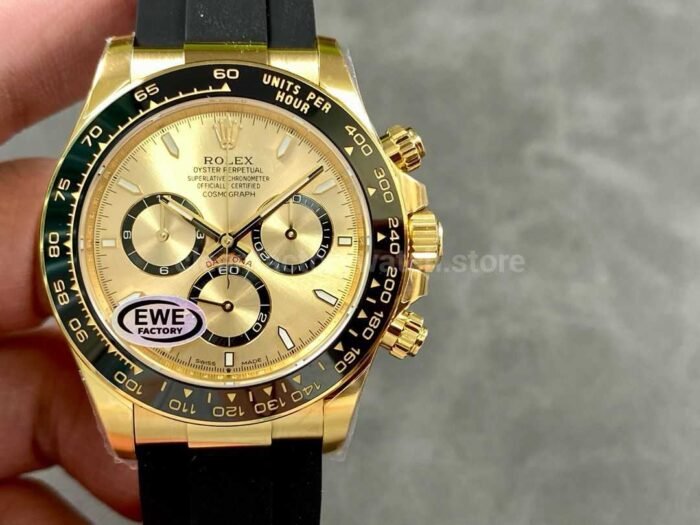 EWE Factory Rolex Daytona 126518LN 0010 40mm Yellow Gold Rubber Strap Champagne Dial 7 Super Clone Watch,Clean Factory Watch