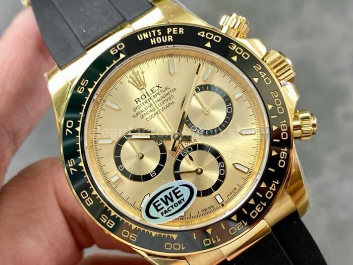 EWE Factory Rolex Daytona 126518LN 0010 40mm Yellow Gold Rubber Strap Champagne Dial 9 Super Clone Watch,Clean Factory Watch