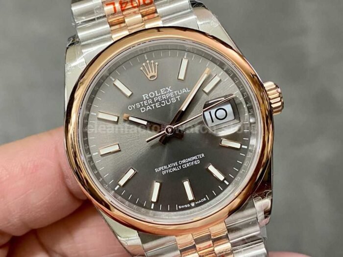 GM Factory Rolex Datejust 126201 0013 36mm Rose Gold Smooth Bezel Half Rose Gold Gray Dial Jubilee 1 Super Clone Watch,Clean Factory Watch