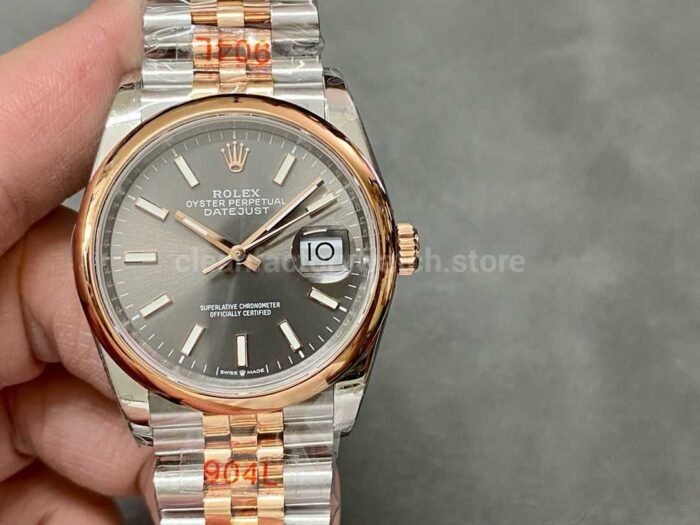 GM Factory Rolex Datejust 126201 0013 36mm Rose Gold Smooth Bezel Half Rose Gold Gray Dial Jubilee 2 Super Clone Watch,Clean Factory Watch