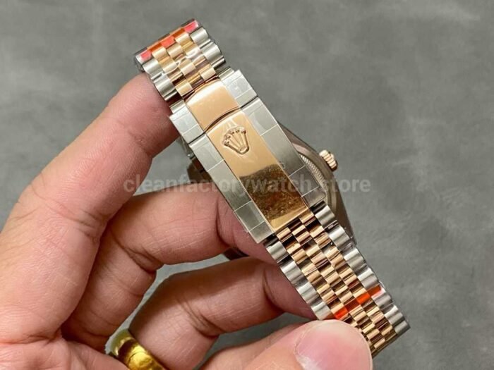 GM Factory Rolex Datejust 126201 0013 36mm Rose Gold Smooth Bezel Half Rose Gold Gray Dial Jubilee 5 Super Clone Watch,Clean Factory Watch