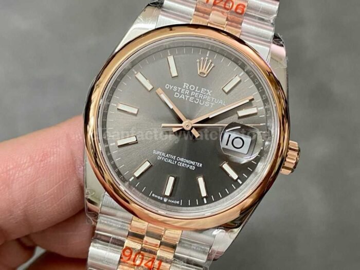 GM Factory Rolex Datejust 126201 0013 36mm Rose Gold Smooth Bezel Half Rose Gold Gray Dial Jubilee 9 Super Clone Watch,Clean Factory Watch