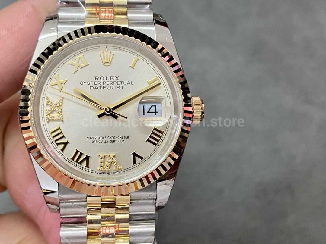 GM Factory Rolex Datejust 126233-0031 36mm Half Yellow Gold Diamond&Roman Numerals Silver Dial Jubilee