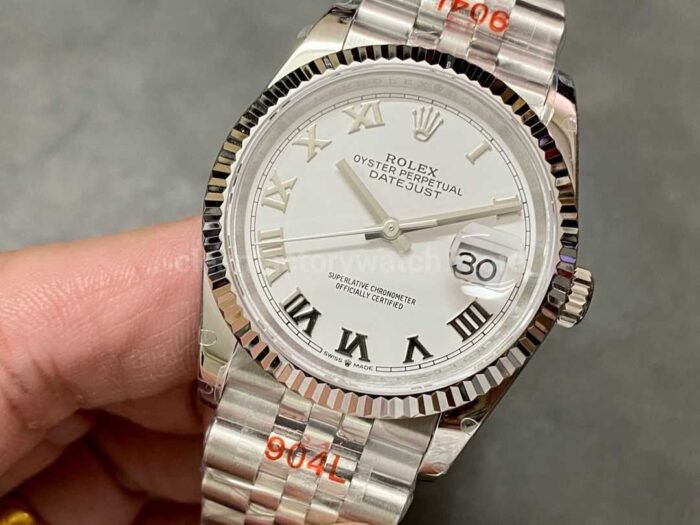 GM Factory Rolex Datejust 126234 0025 36mm Full 904L Roman Numerals White Dial Jubilee 5 Super Clone Watch,Clean Factory Watch