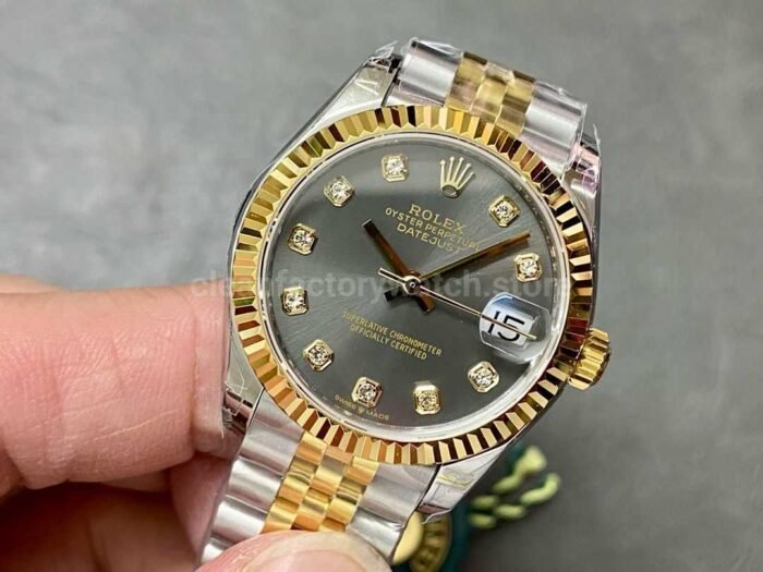 GS Factory Rolex Datejust 278273 0022 31MM Half Gold Diamond Mop Grey Dial Jubilee 8 Super Clone Watch,Clean Factory Watch