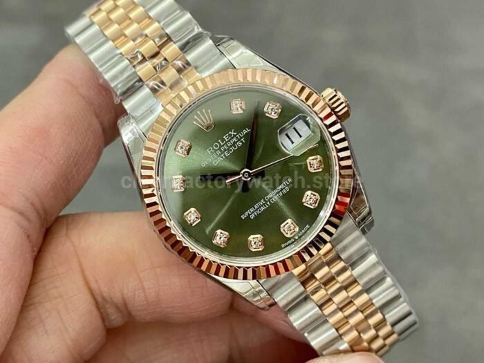GS Factory Rolex Datejust 278273 0030 31MM Half Gold Diamond Mop Green Dial Jubilee 8 Super Clone Watch,Clean Factory Watch