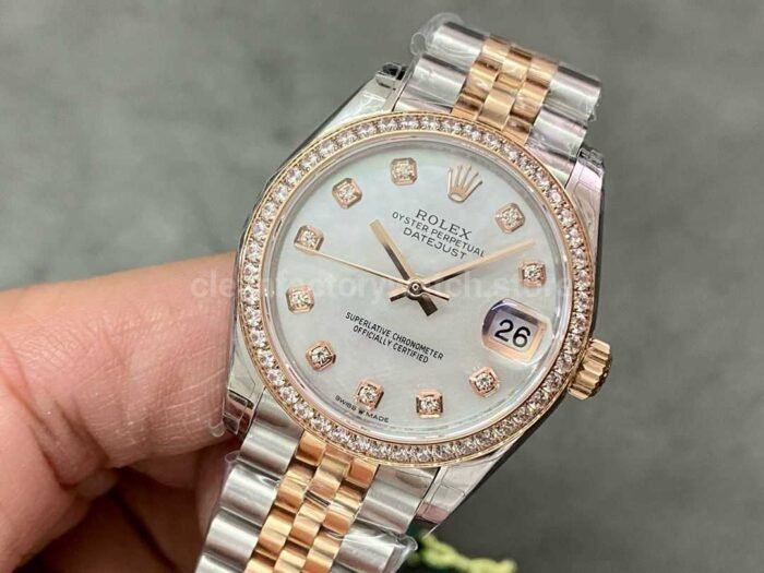 GS Factory Rolex Datejust 278381RBR-0026 31MM Diamond Bezel Half Rose Gold Diamond Mop White Mother Of Pearl Dial Jubilee - Image 3