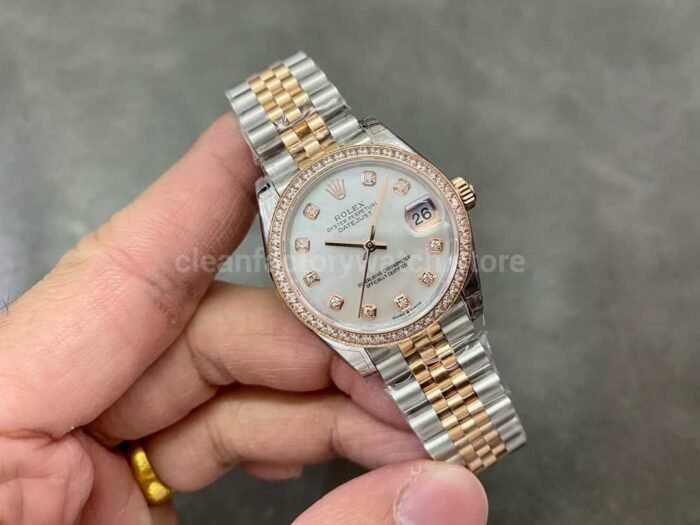 GS Factory Rolex Datejust 278381RBR-0026 31MM Diamond Bezel Half Rose Gold Diamond Mop White Mother Of Pearl Dial Jubilee - Image 4