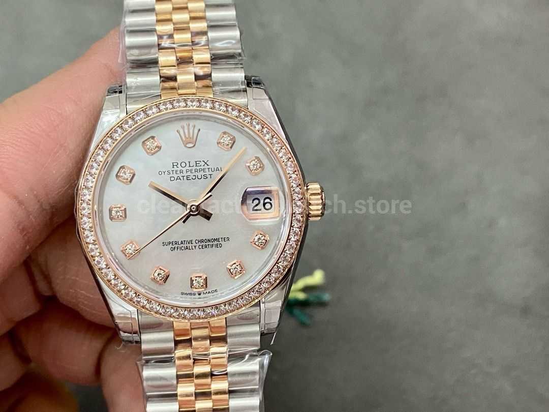 GS Factory Rolex Datejust 278381RBR-0026 31MM Diamond Bezel Half Rose Gold Diamond Mop White Mother Of Pearl Dial Jubilee