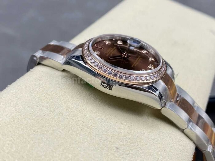 GS Factory Rolex Datejust 278381RBR 0027 31MM Diamond Bezel Half Rose Gold Diamond Mop Brown Dial 5 Super Clone Watch,Clean Factory Watch