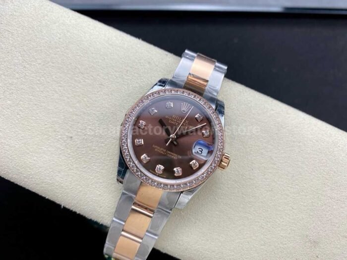 GS Factory Rolex Datejust 278381RBR 0027 31MM Diamond Bezel Half Rose Gold Diamond Mop Brown Dial 7 Super Clone Watch,Clean Factory Watch