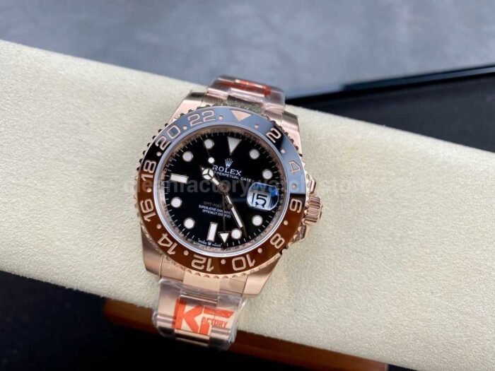 KF Factory Rolex GMT Master II 126715CHNR 40mm Full Rose Gold Black Dial 4 Super Clone Watch,Clean Factory Watch