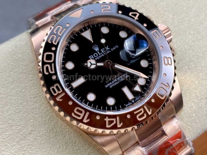 KF Factory Rolex GMT Master II 126715CHNR 40mm Full Rose Gold Black Dial 5 Super Clone Watch,Clean Factory Watch