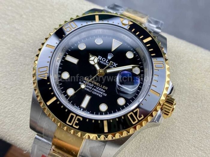 KF Factory Rolex Sea Dweller 126603 43mm Half Gold Black Dial 2 Super Clone Watch,Clean Factory Watch