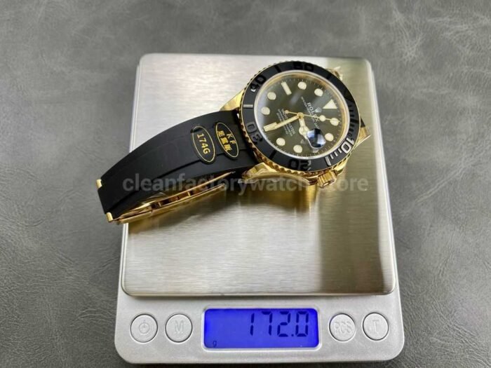KF Factory Rolex Yacht Master 42 226658 42mm Gold Rubber Strap Black Dial 1 Super Clone Watch,Clean Factory Watch
