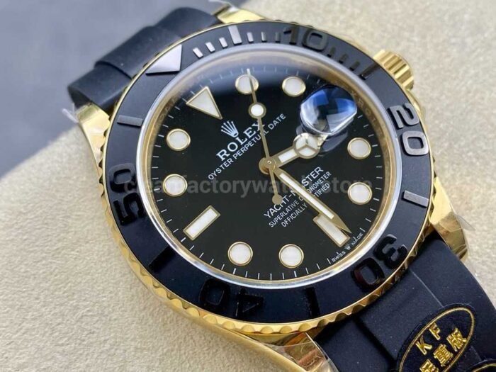 KF Factory Rolex Yacht Master 42 226658 42mm Gold Rubber Strap Black Dial 3 Super Clone Watch,Clean Factory Watch